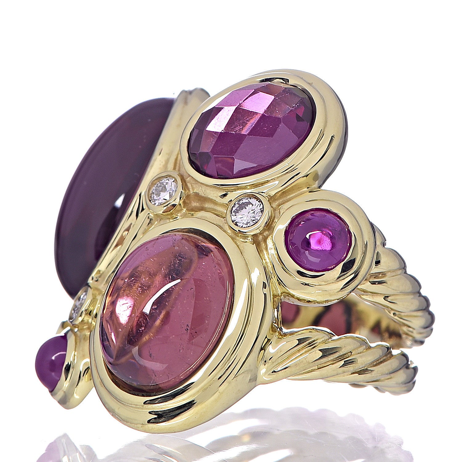 David Yurman 18K Yellow Gold Tourmaline Ruby Garnet Diamond Mosaic Ring 53 6.25 3 of 6