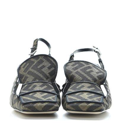 Fendi Jacquard FFreedom Decollete Slingback Square Toe Pumps 36.5 Tobacco 4 of 10