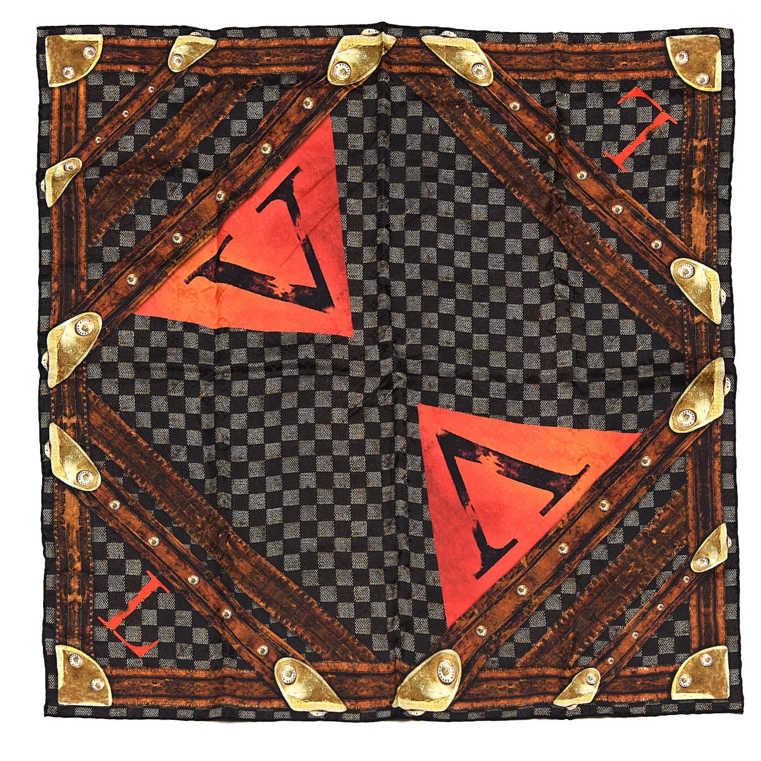 Louis Vuitton Silk Damier Ebene Time Trunk Square Scarf 1 of 5
