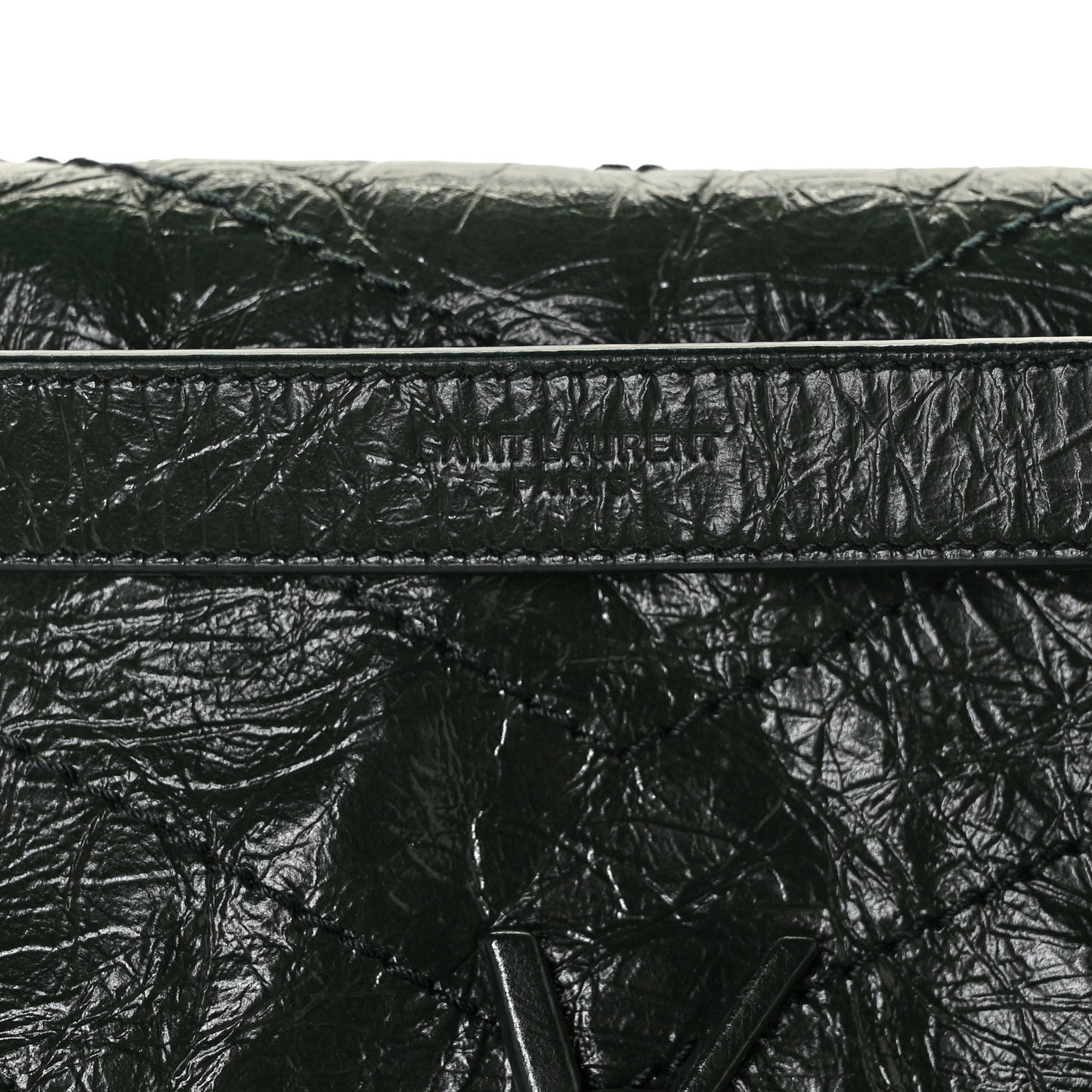 Crinkled Calfskin Matelasse Monogram Medium Niki Chain Satchel Dark Green