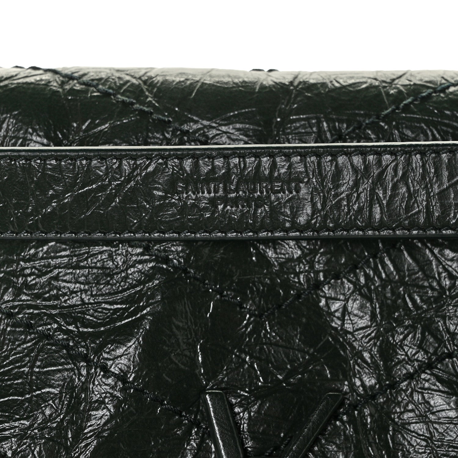 Saint Laurent Crinkled Calfskin Matelasse Monogram Medium Niki Chain Satchel Dark Green 9 of 11