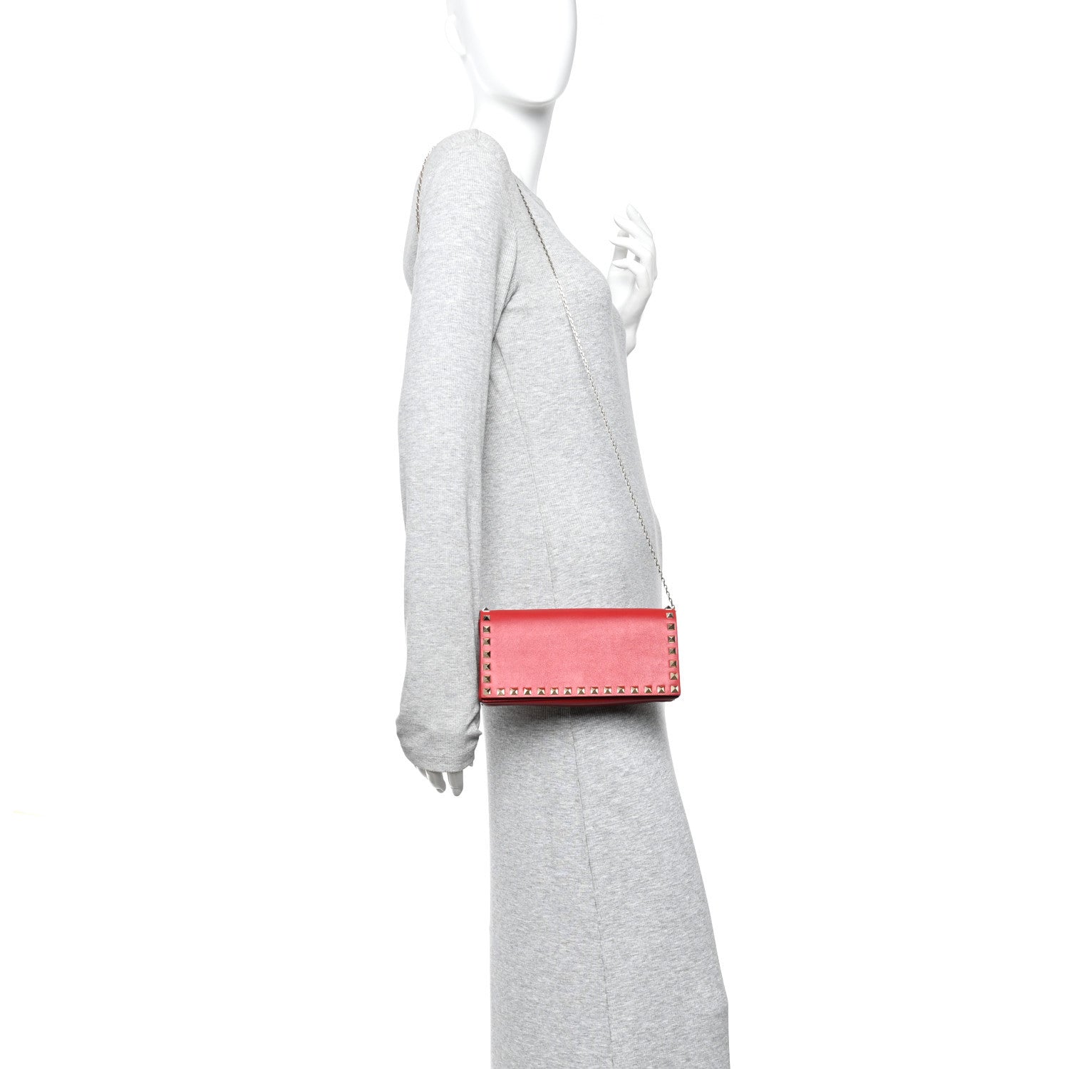 Valentino Garavani Calfskin Rockstud Flap Chain Clutch Red 2 of 9
