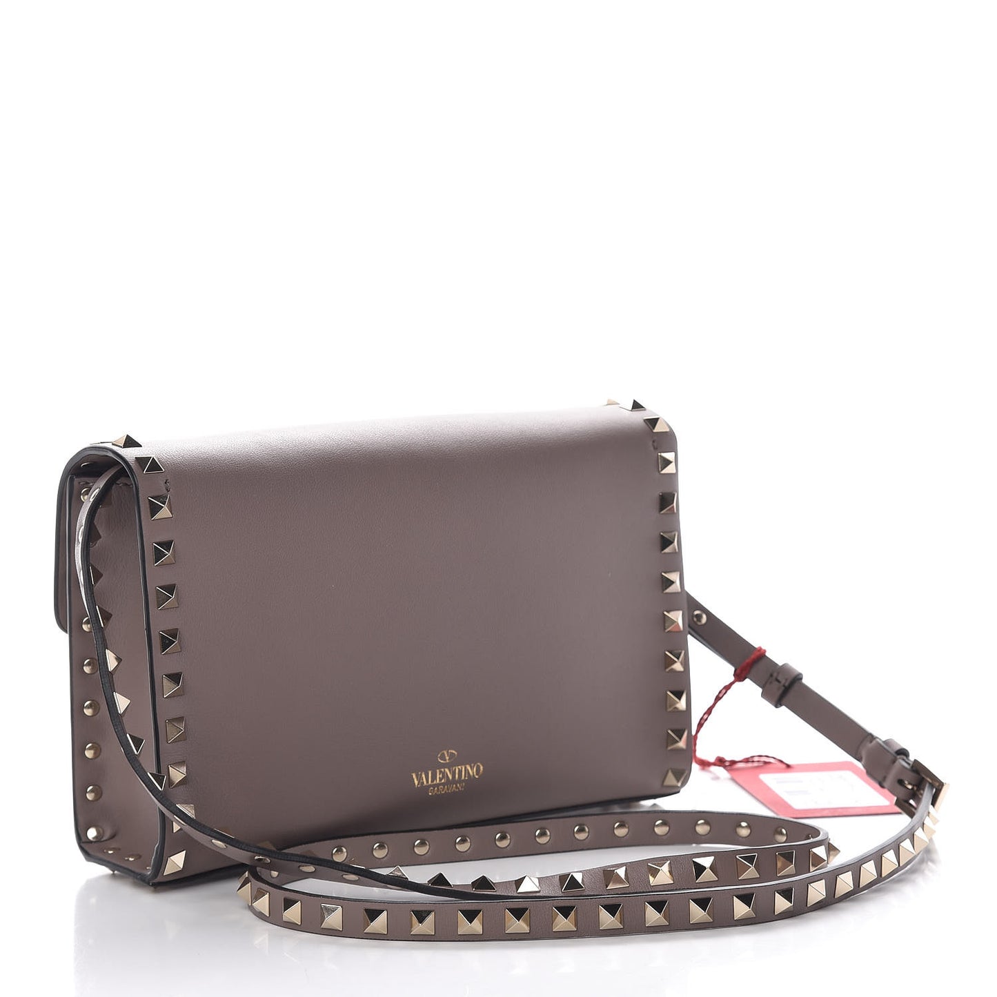 Vitello Medium Rockstud Flip Lock Crossbody Bag Clay