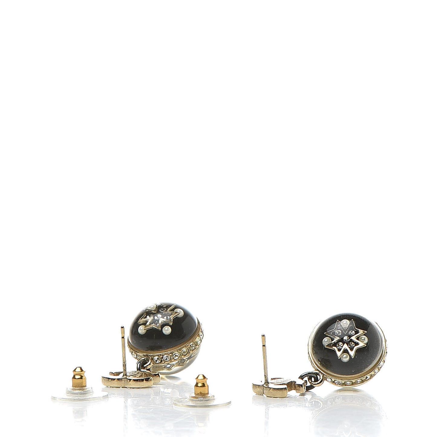 Resin Crystal CC Drop Earrings Gold Black