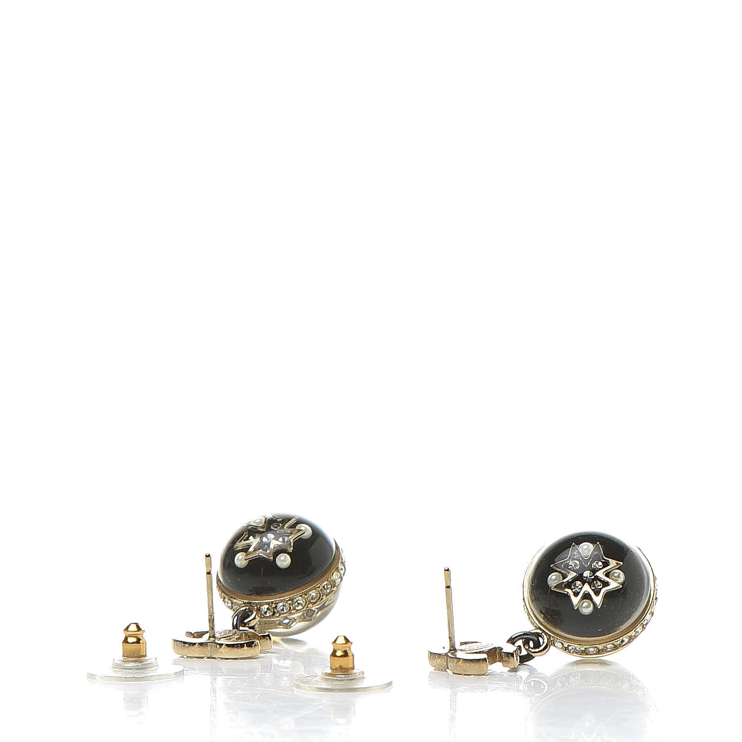 Chanel Resin Crystal CC Drop Earrings Gold Black 3 of 4