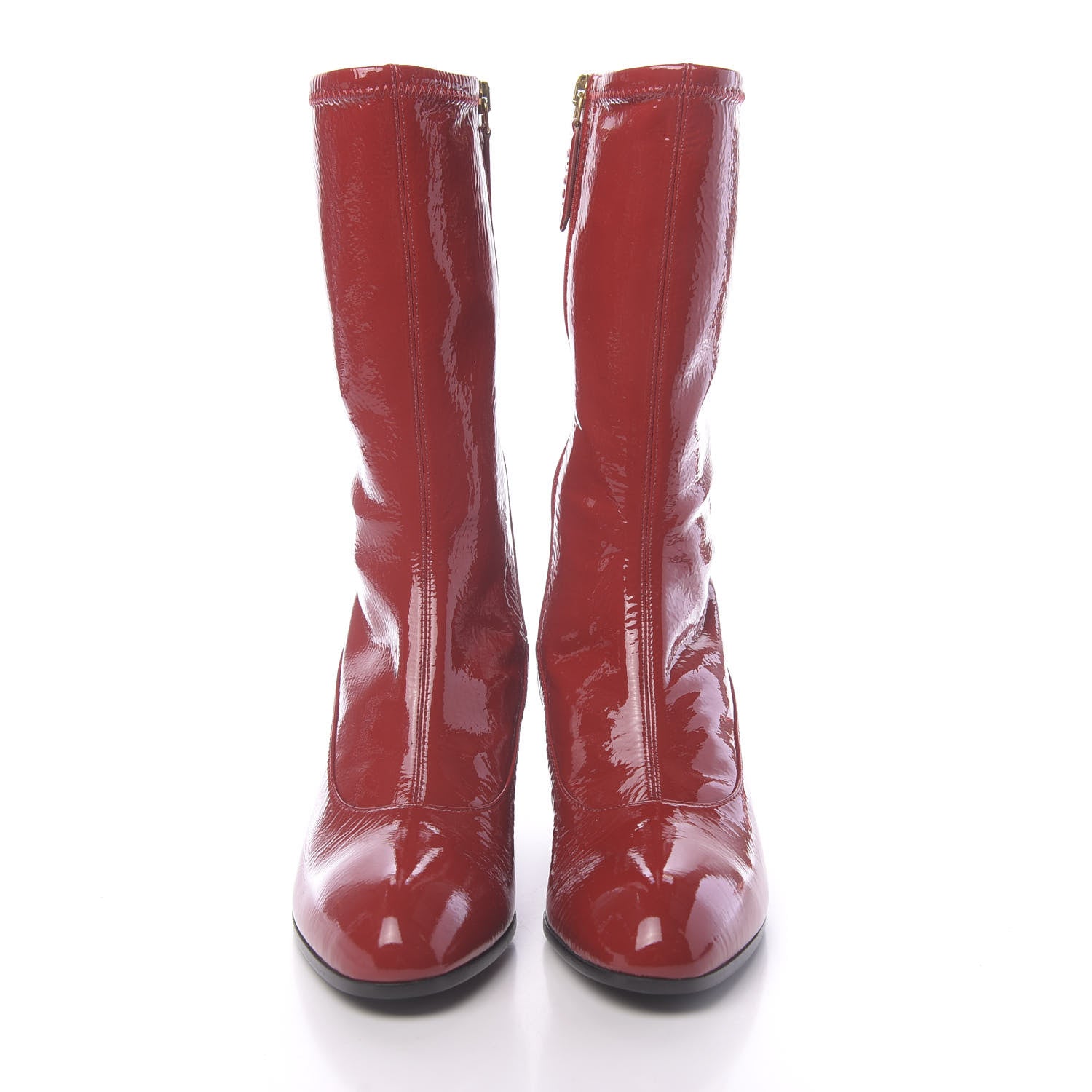 Gucci Patent Calfskin Stretch Boots 36 Hibiscus Red 2 of 7