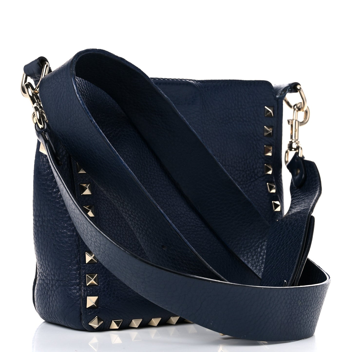 Pebbled Calfskin Mini Rockstud Flip-Lock Messenger Bag Marine
