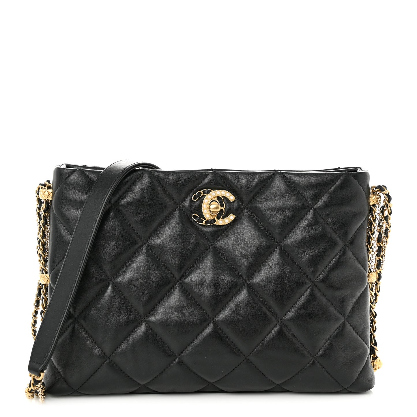 Lambskin Quilted Crush on Chains Hobo Black