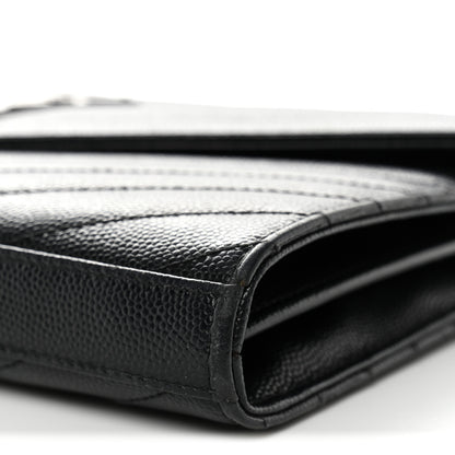 Saint Laurent Grain De Poudre Matelasse Chevron Monogram Chain Wallet  Black 11 of 12