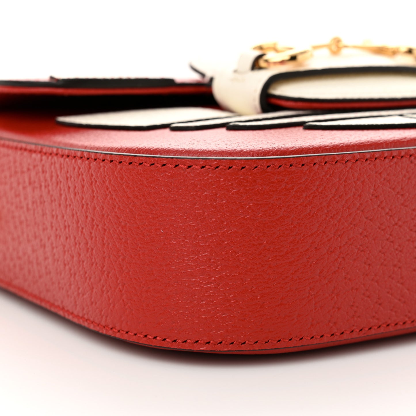 X ADIDAS Textured Dollar Calfskin Web Trefoil Mini Horsebit 1955 Shoulder Bag Hibiscus Red Off White