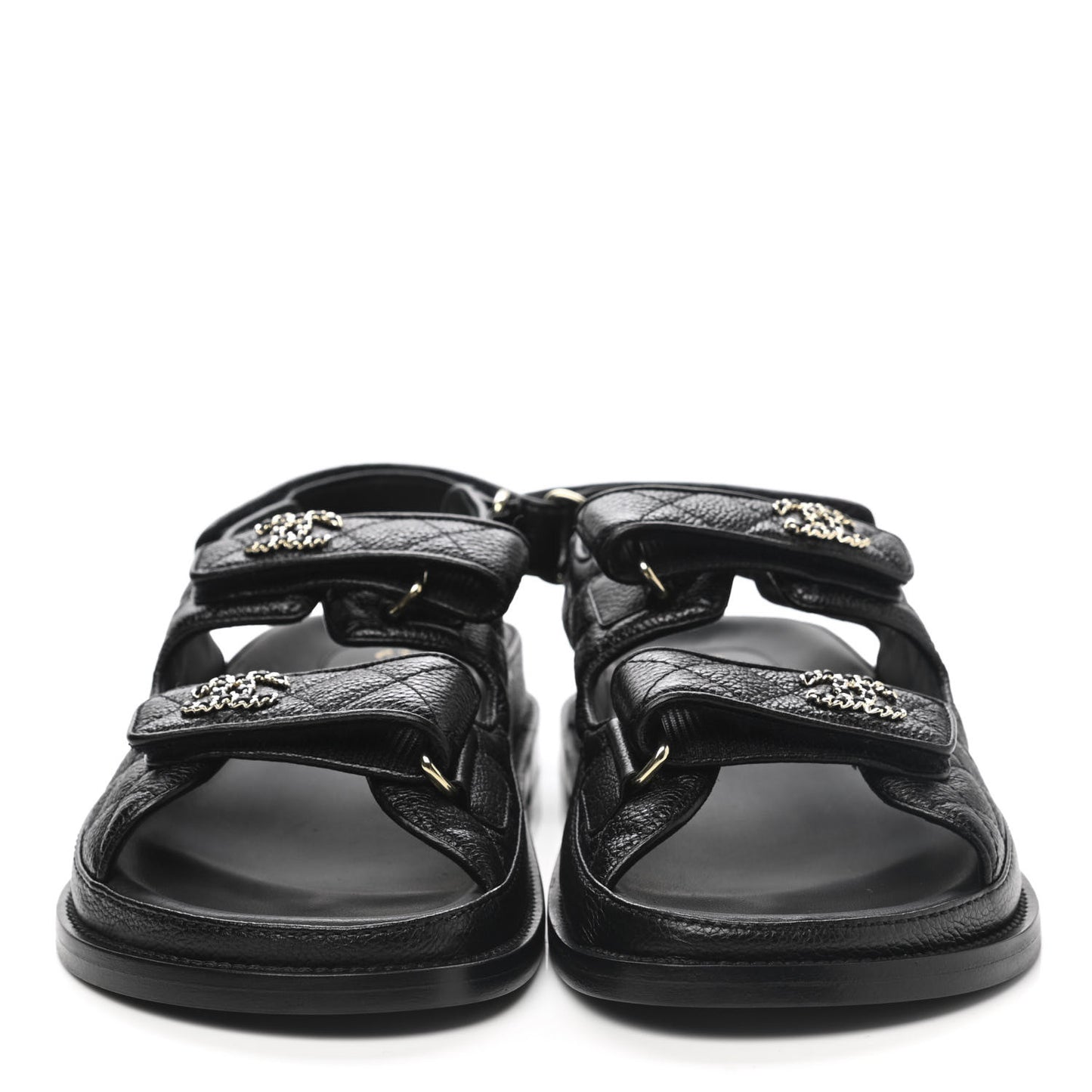 Grained Calfskin Velcro Dad Sandals 38.5 Black
