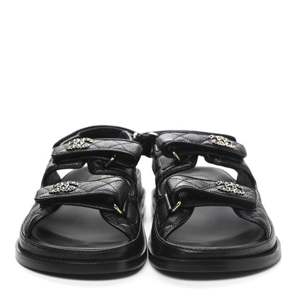 Chanel Grained Calfskin Velcro Dad Sandals 38.5 Black 2 of 9