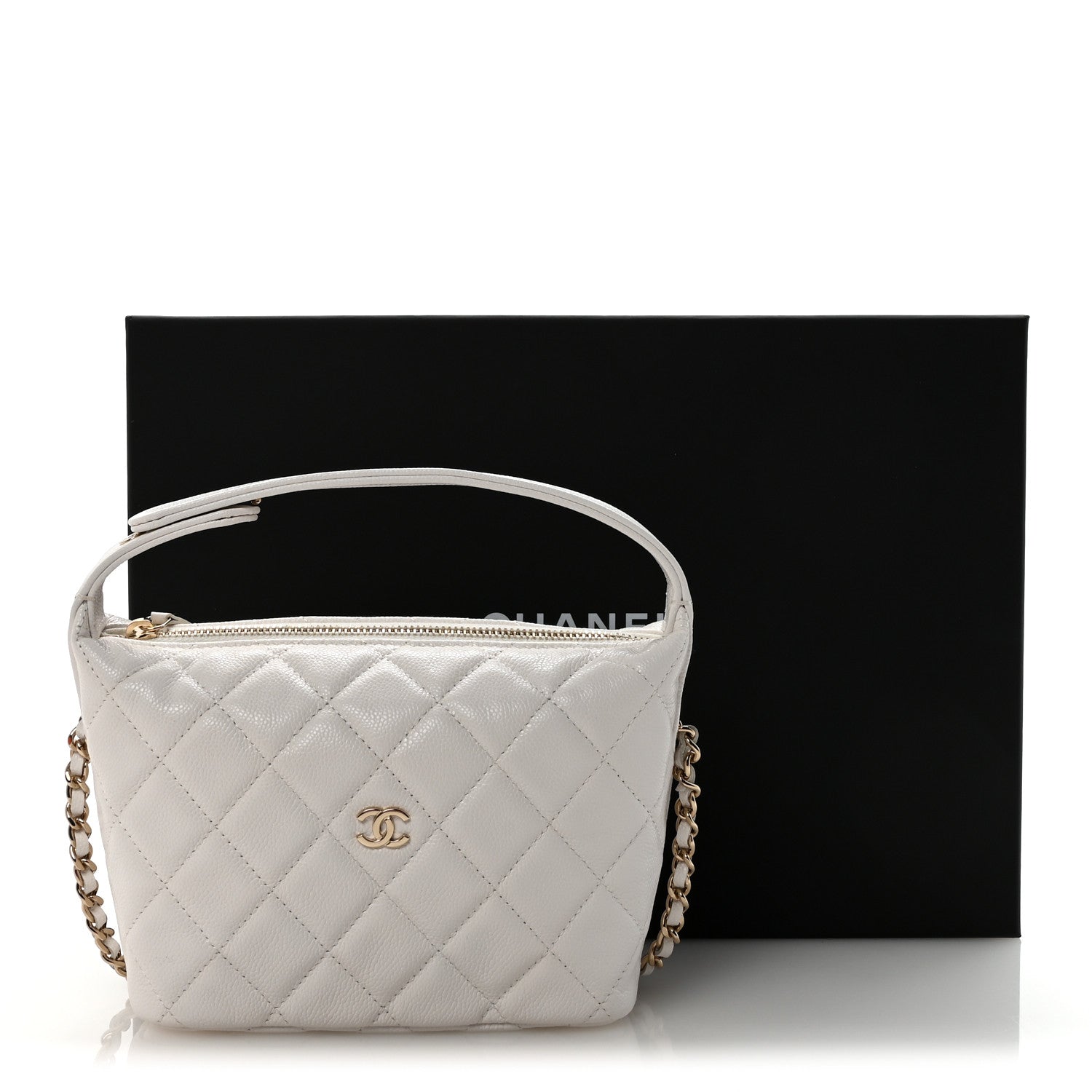 Chanel Caviar Quilted Hobo Clutch With Chain White 11 of 11