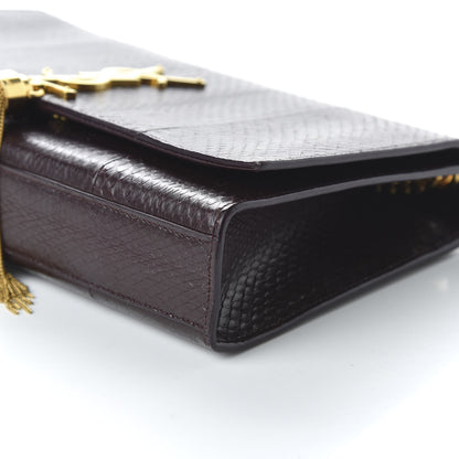 Saint Laurent Calfskin Snakeskin Embossed Medium Classic Monogram Kate Tassel Satchel Dark Red 7 of 10