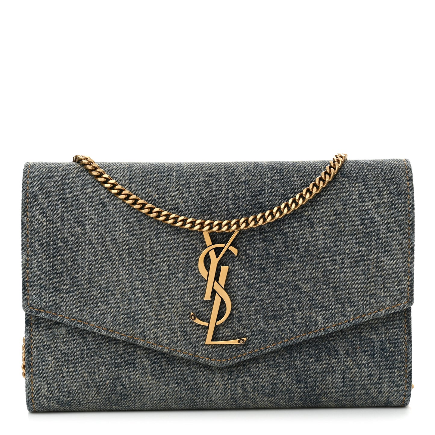 Denim Monogram Chain Wallet Rodeo Blue Cinnamon