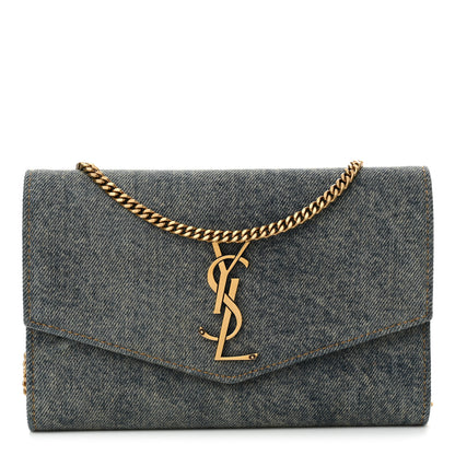 Saint Laurent Denim Monogram Chain Wallet Rodeo Blue Cinnamon 1 of 15
