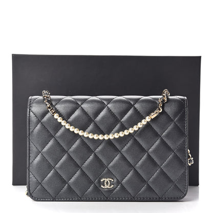 Chanel Iridescent Lambskin Quilted Pearl Wallet On Chain WOC Black 13 of 13