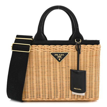 Prada Wicker Canvas Tote Naturale Black 1 of 11