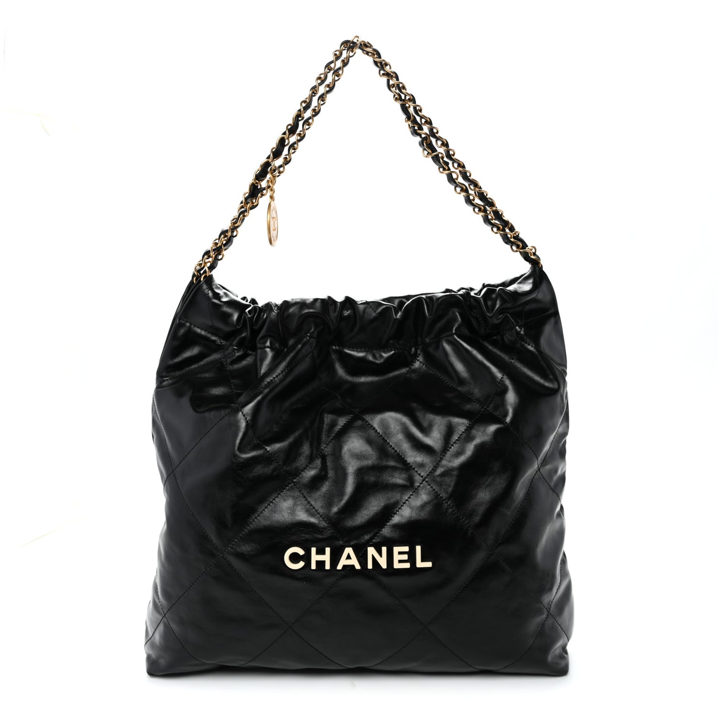 Shiny Calfskin Quilted Large Chanel 22 Black