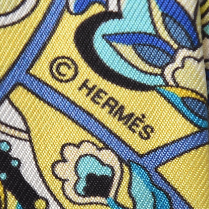 Hermes Silk Au Pays Des Oiseaux Fleurs Twilly Bleu Dur Jaune Vif Turquosie 4 of 5