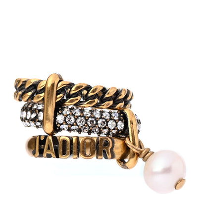 Christian Dior Crystal Pearl Chain J'adior Ring S Gold 1 of 4