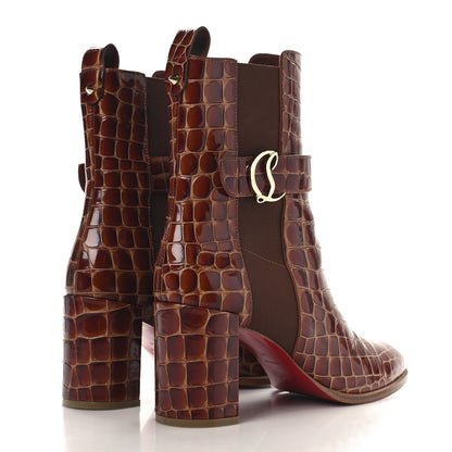 Christian Louboutin Calfskin Alligator Embossed CL Chelsea 70 Booty 41 Acajou 5 of 9