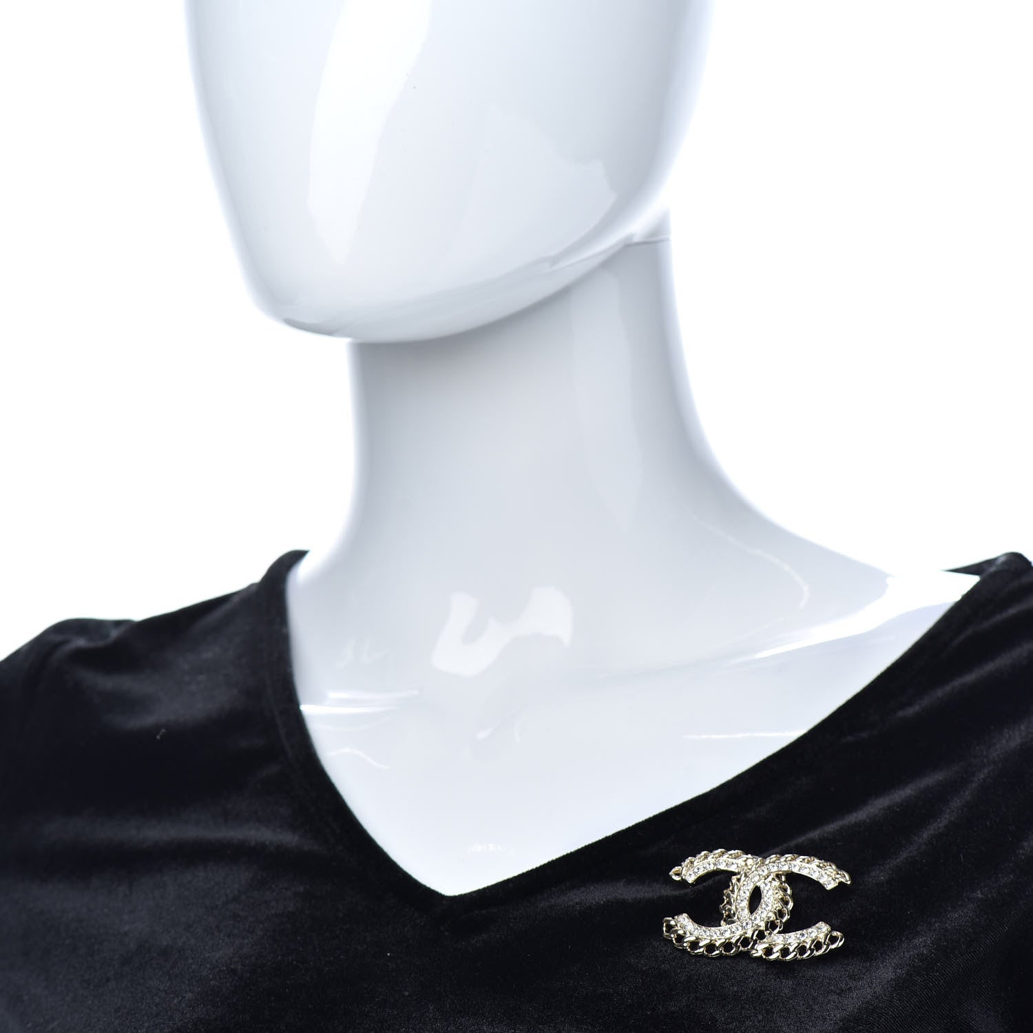 Chanel Crystal Chain CC Brooch Gold 2 of 5