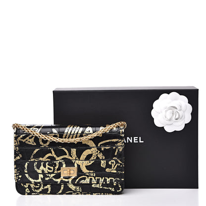 Chanel Calfskin Crocodile Embossed Graffiti 2.55 Crocodile Reissue Wallet On Chain WOC Black Gold 12 of 12