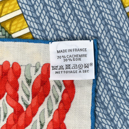 Hermes Cashmere Silk Dressage Tressage Shawl 140 Bleu Ciel Rose Rouge 5 of 5