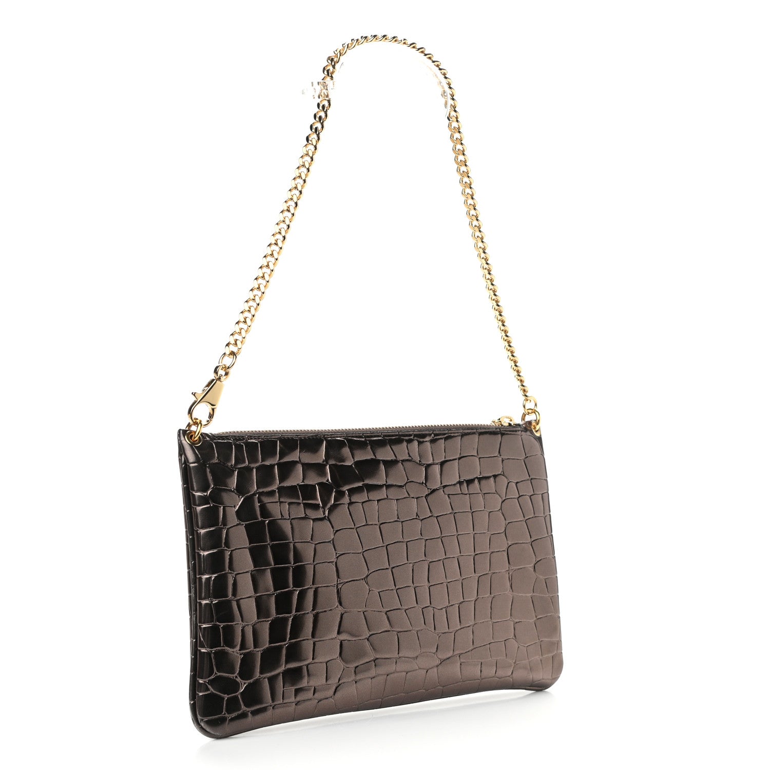 Stella McCartney Embossed Crocodile Effect Chain Clutch Bronze 3 of 11