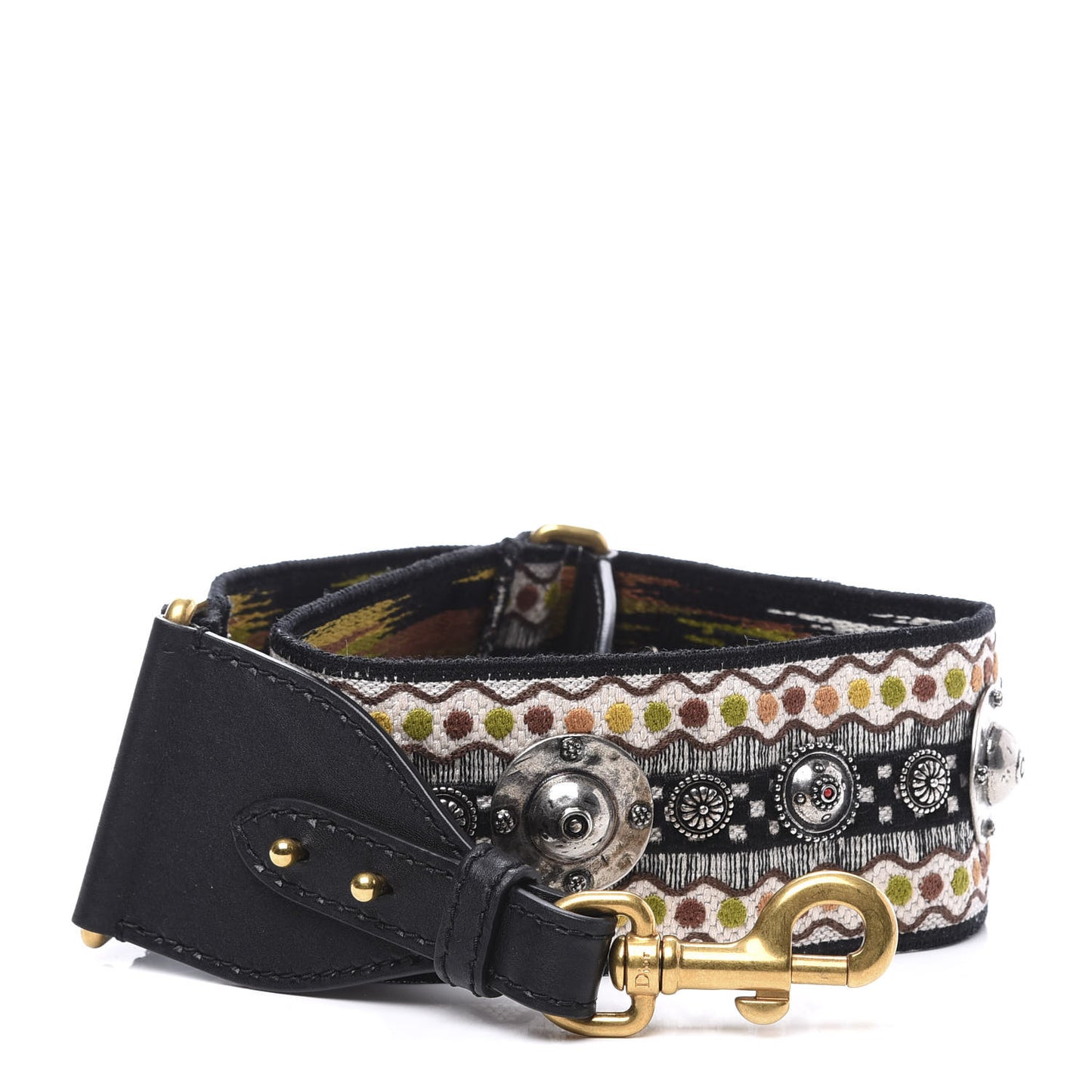 Canvas Embroidered Studded Shoulder Strap Multicolor Black