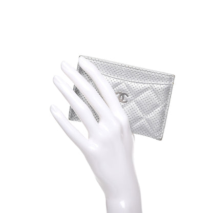 Chanel Metallic Lambskin Perforated Quilted Card Holder Silver 2 of 12