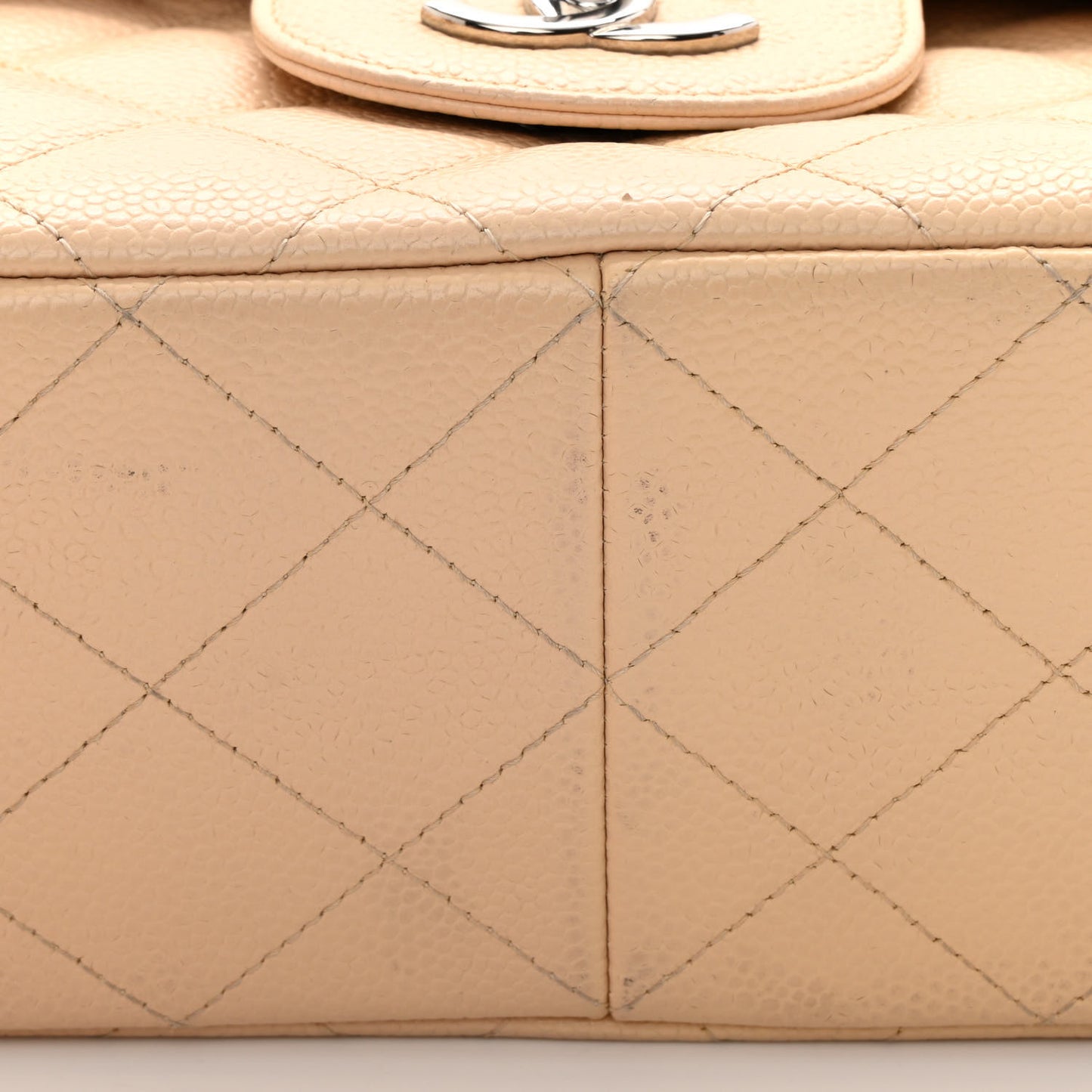 Caviar Quilted Jumbo Double Flap Beige