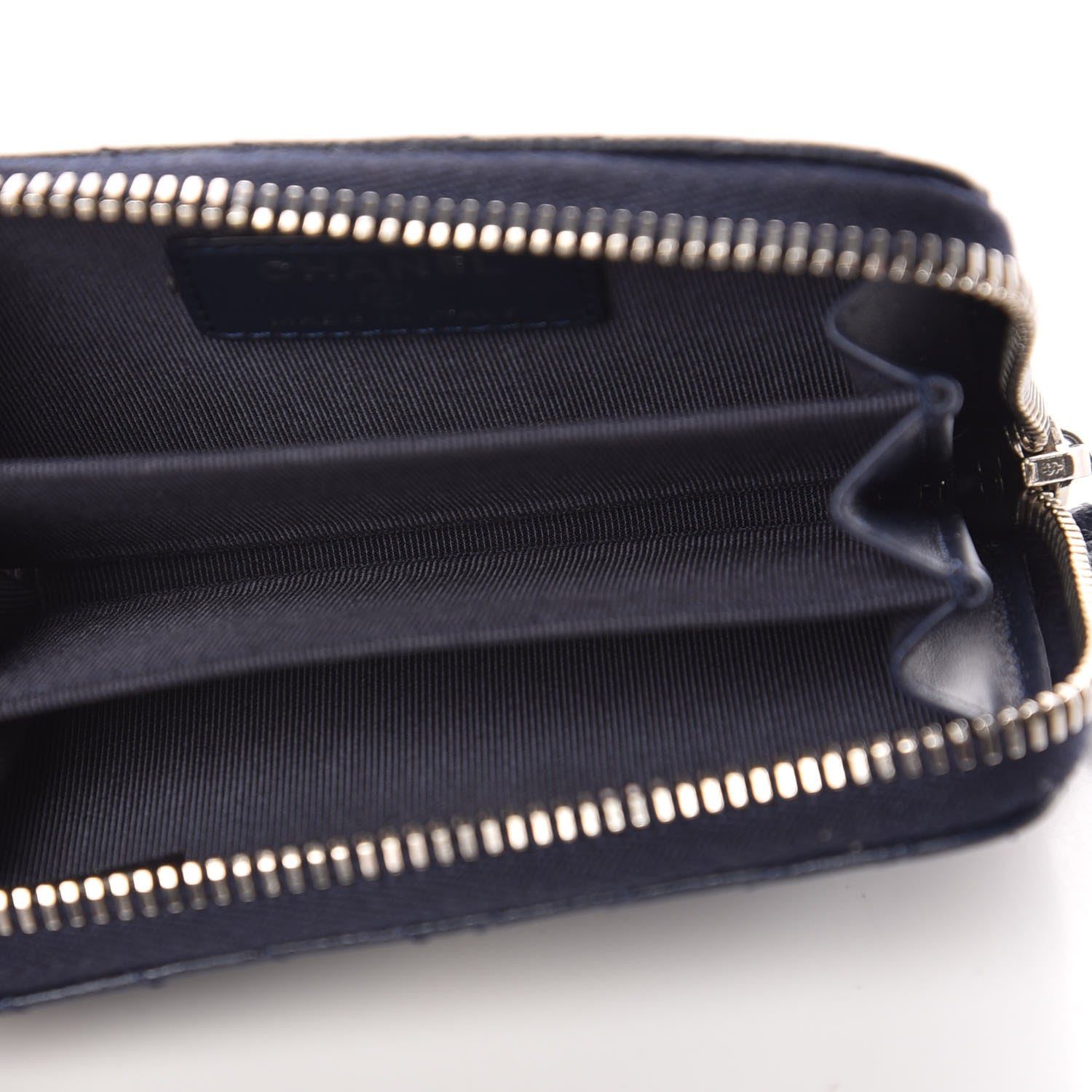 Chanel Caviar Chevron Quilted Zip Around Coin Purse Navy Blue 5 of 8