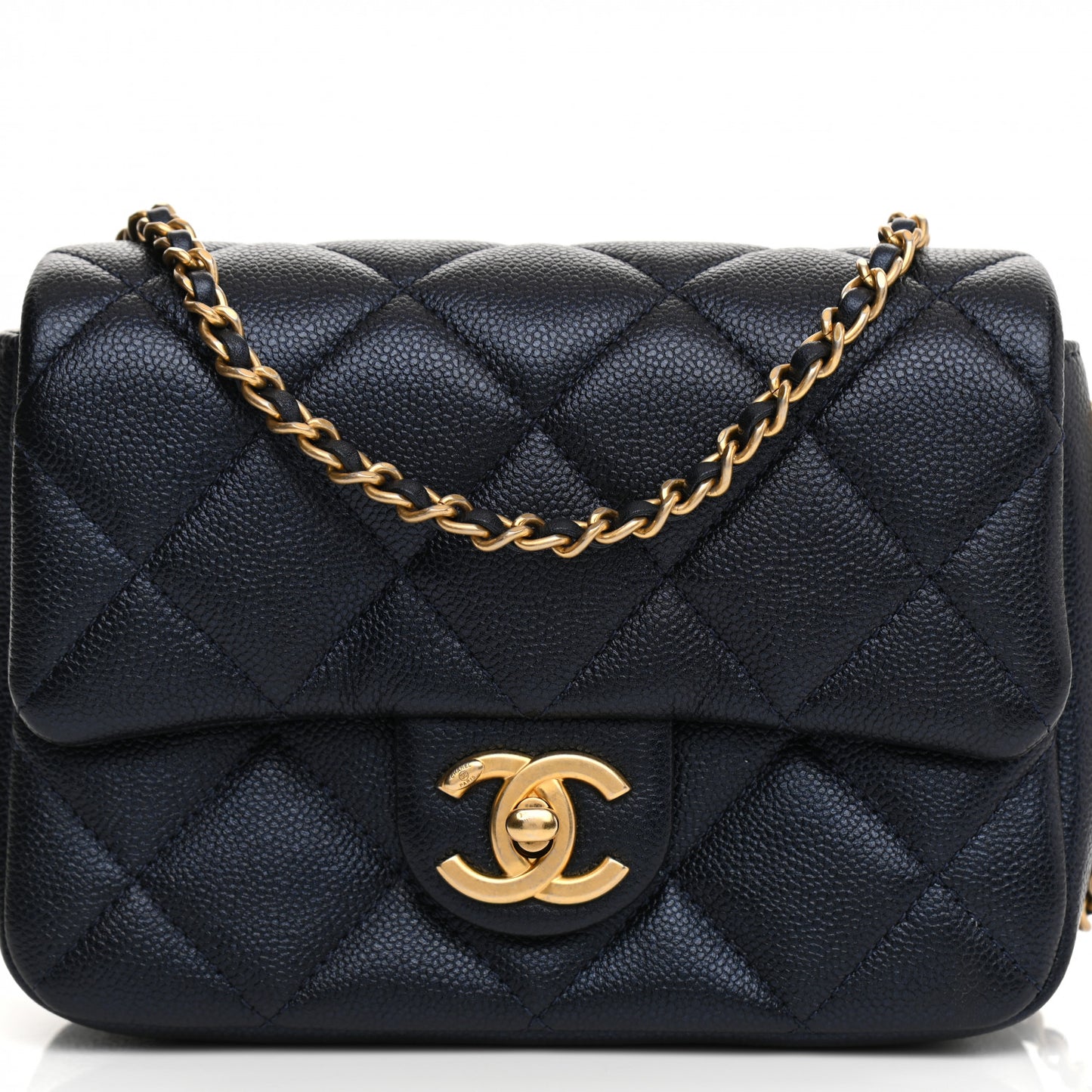 Iridescent Caviar Quilted Mini My Perfect Flap Dark Blue