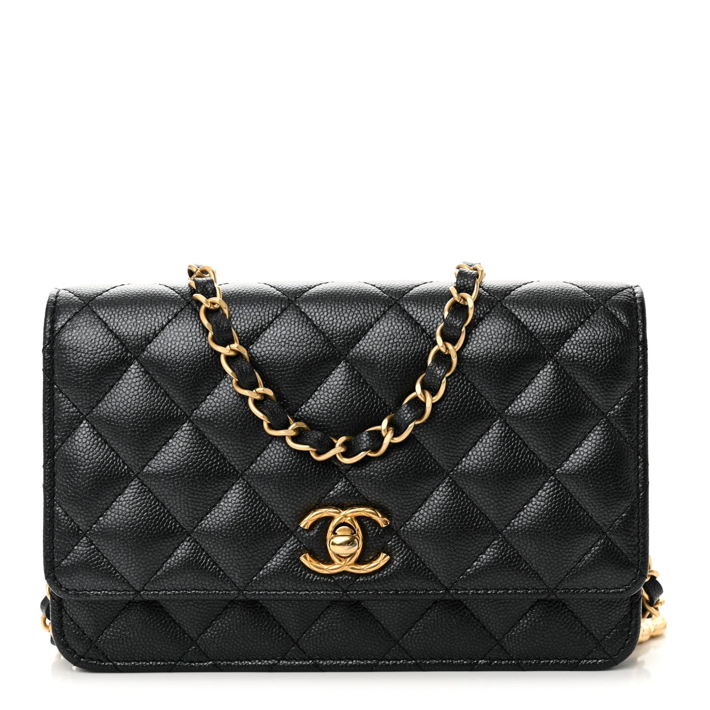Pearly Caviar Quilted Fit For You Wallet On Chain WOC Black