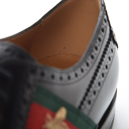 Gucci Calfskin Web Bee Embroidered Mens Wingtip Derby Loafers 10 Black 12 of 14