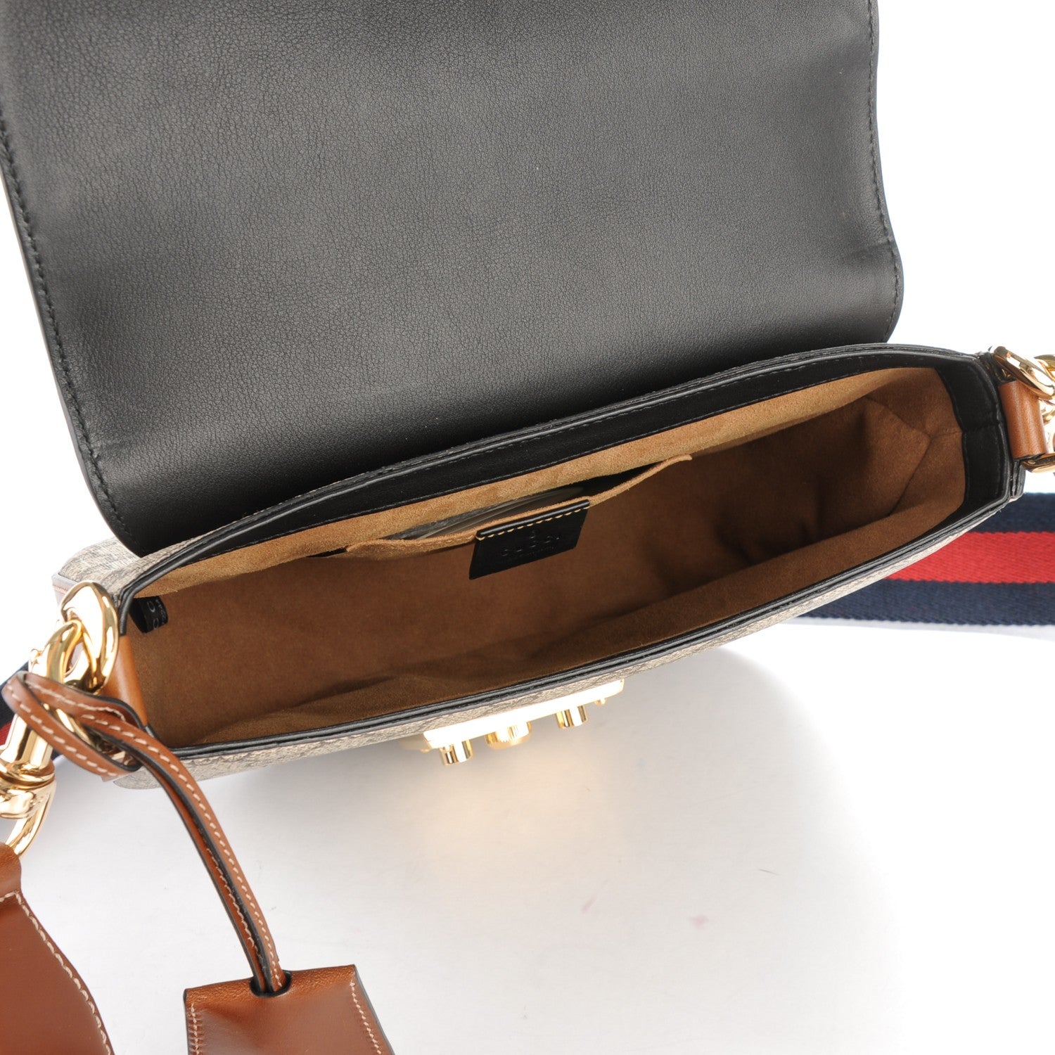 Gucci GG Supreme Monogram Web Medium Padlock Messenger Shoulder Bag Black 5 of 8