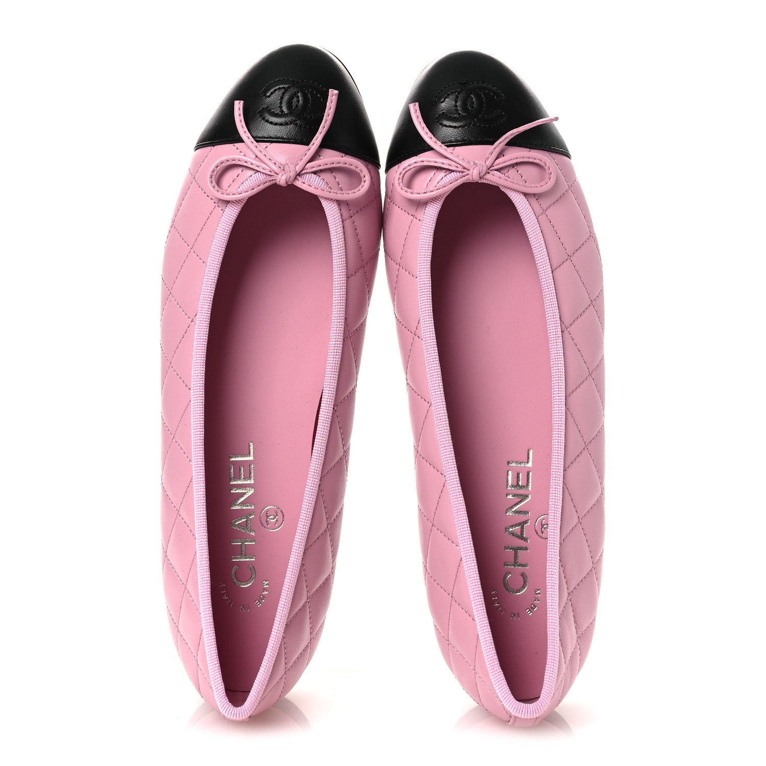 Chanel Lambskin Quilted CC Cap Toe Ballerina Flats 38.5 Pink Black 2 of 12