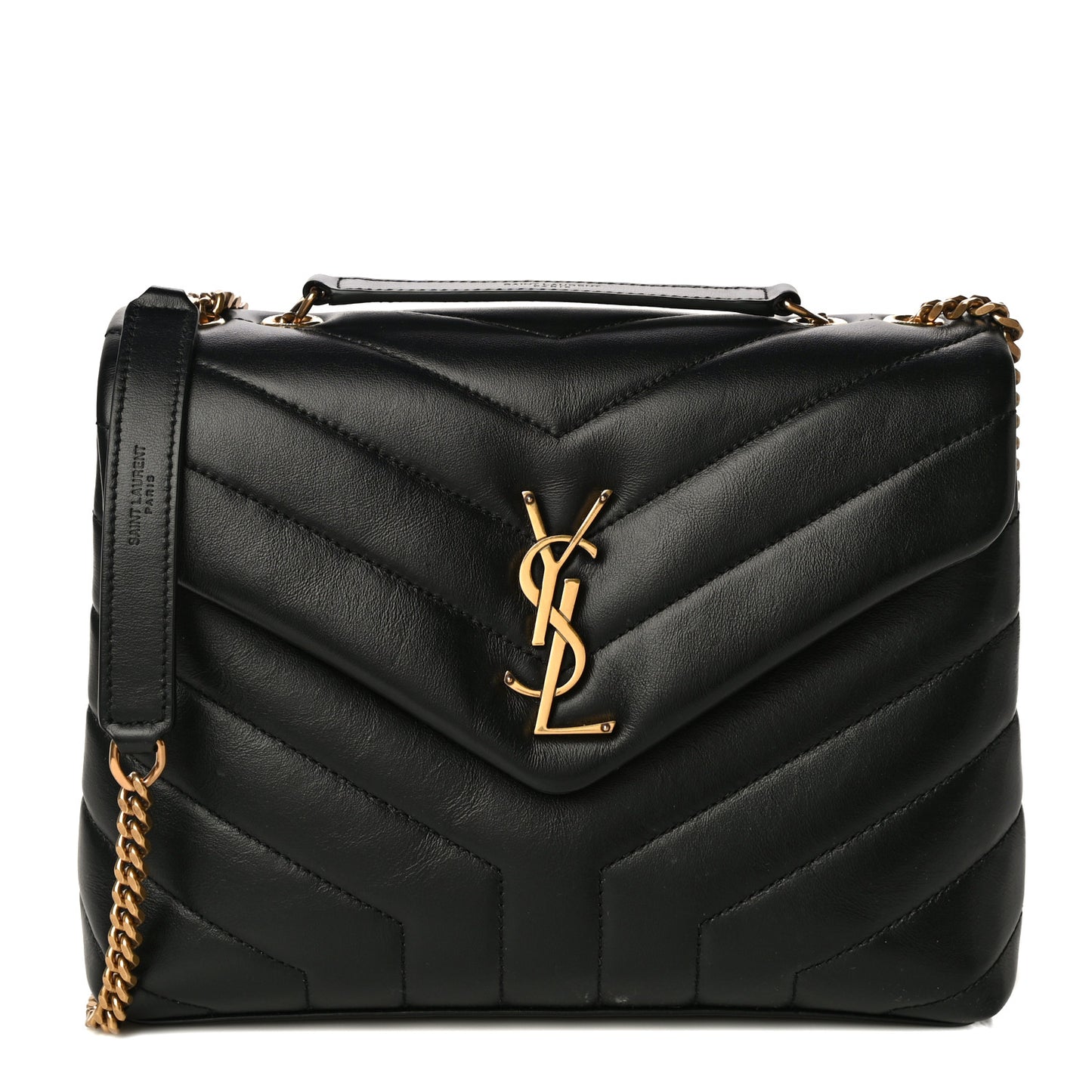Calfskin Y Quilted Monogram Small Loulou Chain Satchel Black
