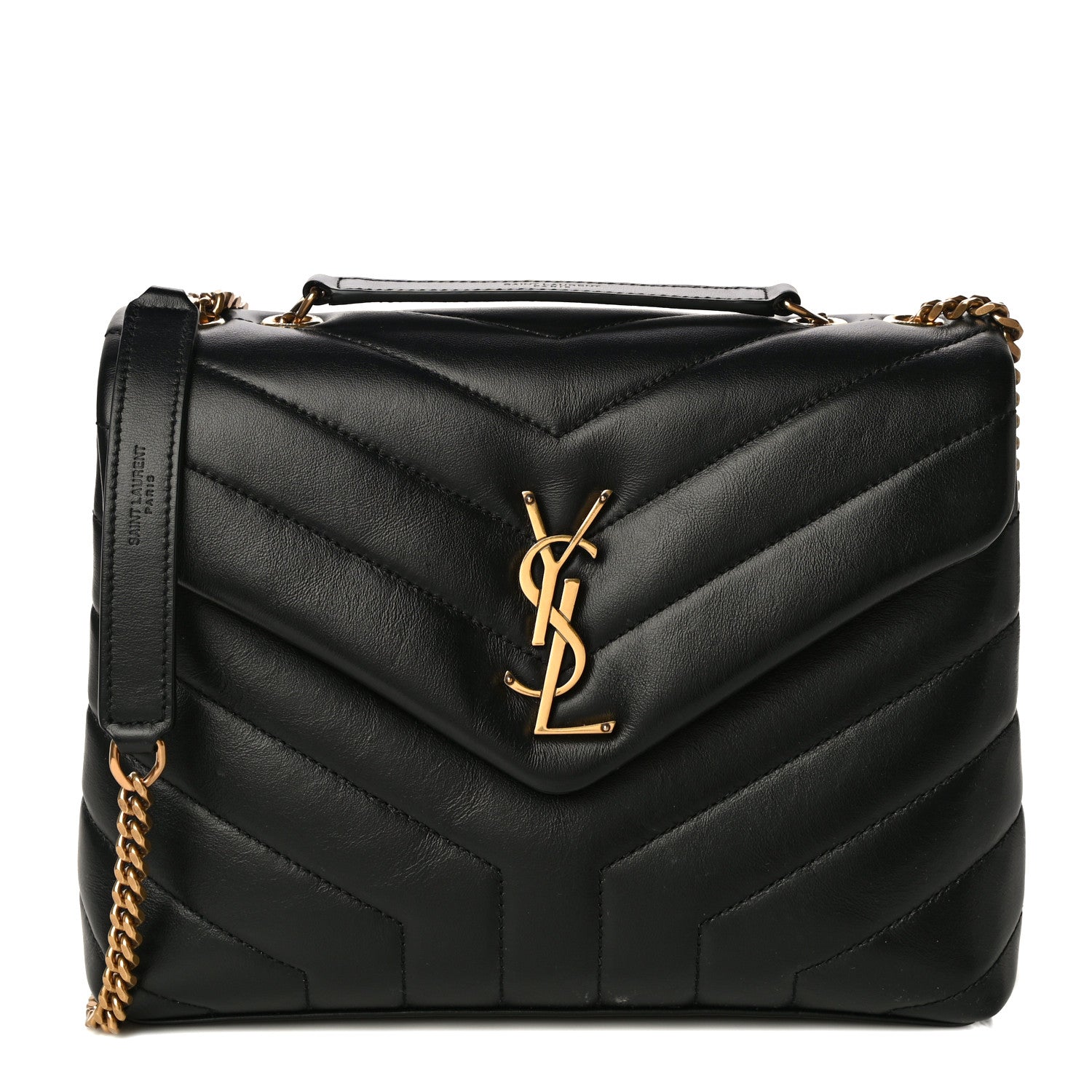 Saint Laurent Calfskin Y Quilted Monogram Small Loulou Chain Satchel Black 1 of 14