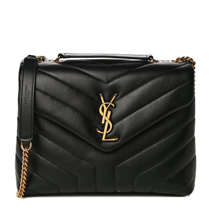 Saint Laurent Calfskin Y Quilted Monogram Small Loulou Chain Satchel Black 1 of 14