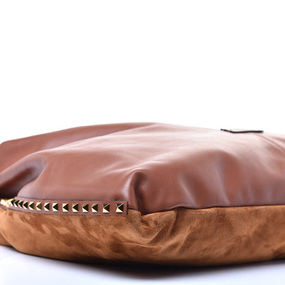 Valentino Garavani Calfskin Suede Rockstud Hobo Brown 7 of 8