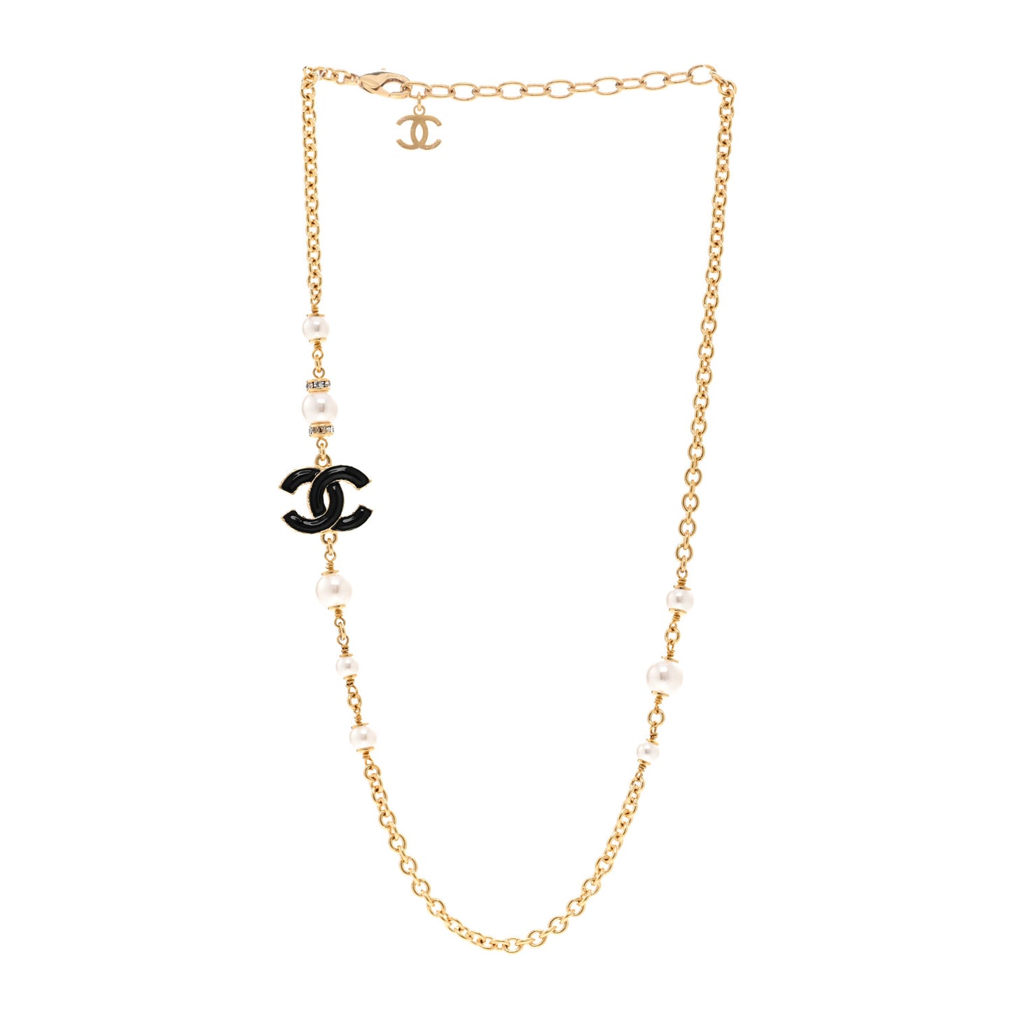 Pearl Bead Enamel CC Short Necklace Gold Black