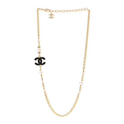Chanel Pearl Bead Enamel CC Short Necklace Gold Black 3 of 6