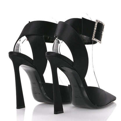 Saint Laurent Crepe Satin Crystal Buckle Claude 110 Slingback Pumps 38.5 Black 5 of 10