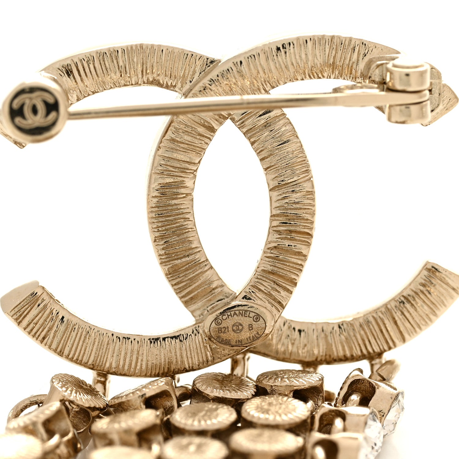 パールクチュール Chanel Crystal Pearl Multi Strand CC Brooch Gold 1857107