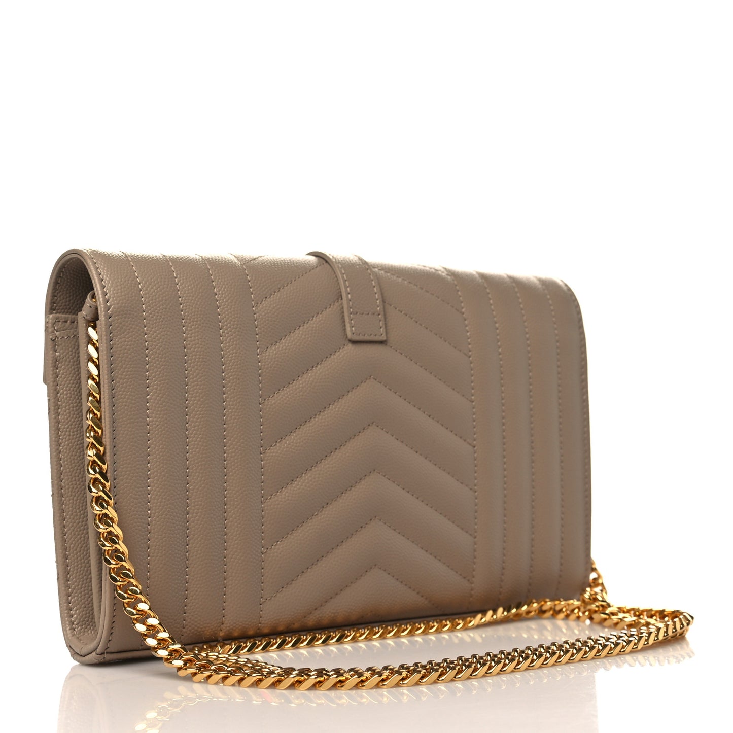 Grain De Poudre Mixed Matelasse Triquilt Monogram Chain Wallet Dark Beige