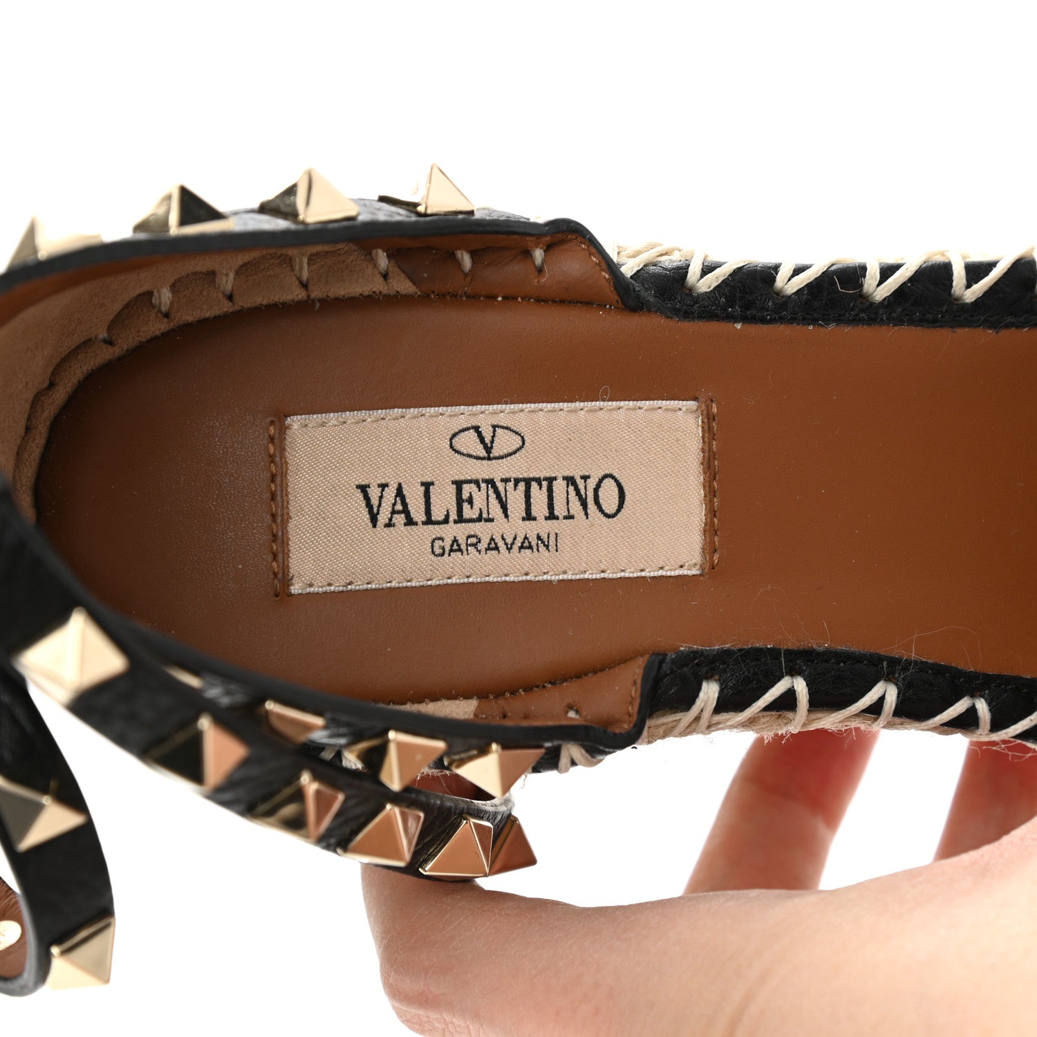 Valentino Garavani Grained Calfskin Rockstud Ankle Wrap Espadrille 15/85mm Wedges 36 Black Light Cuir 7 of 8
