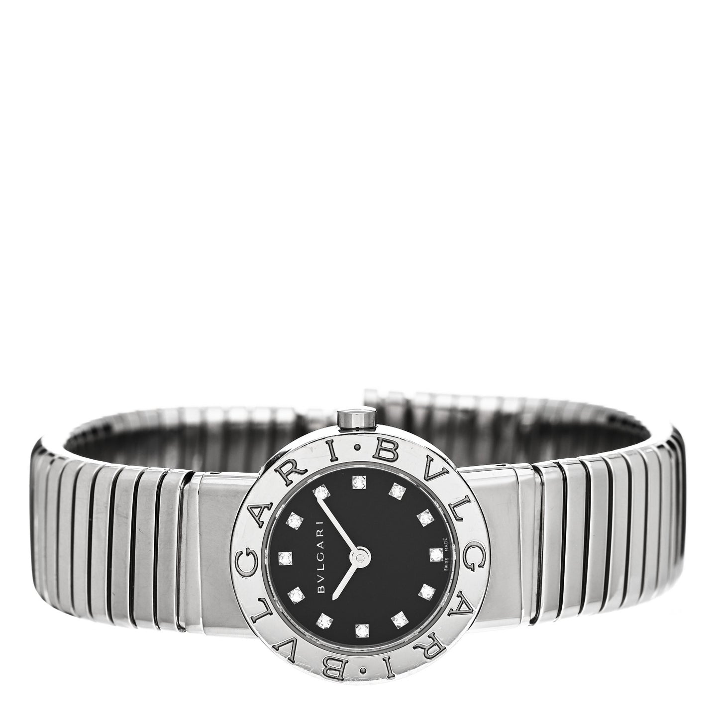 Stainless Steel Diamond 23mm Tubogas Quartz Watch Black